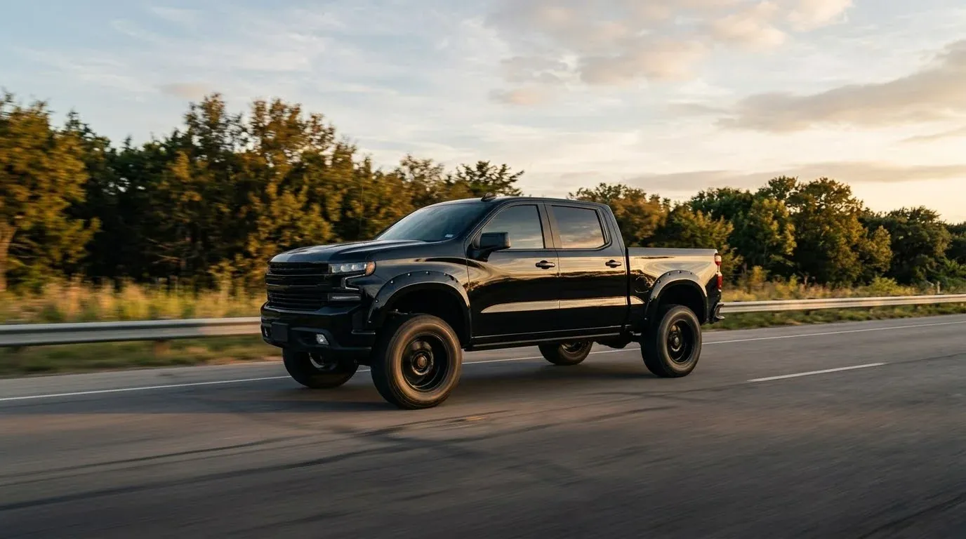 Pickup truck driving on a road in Cypress, TX